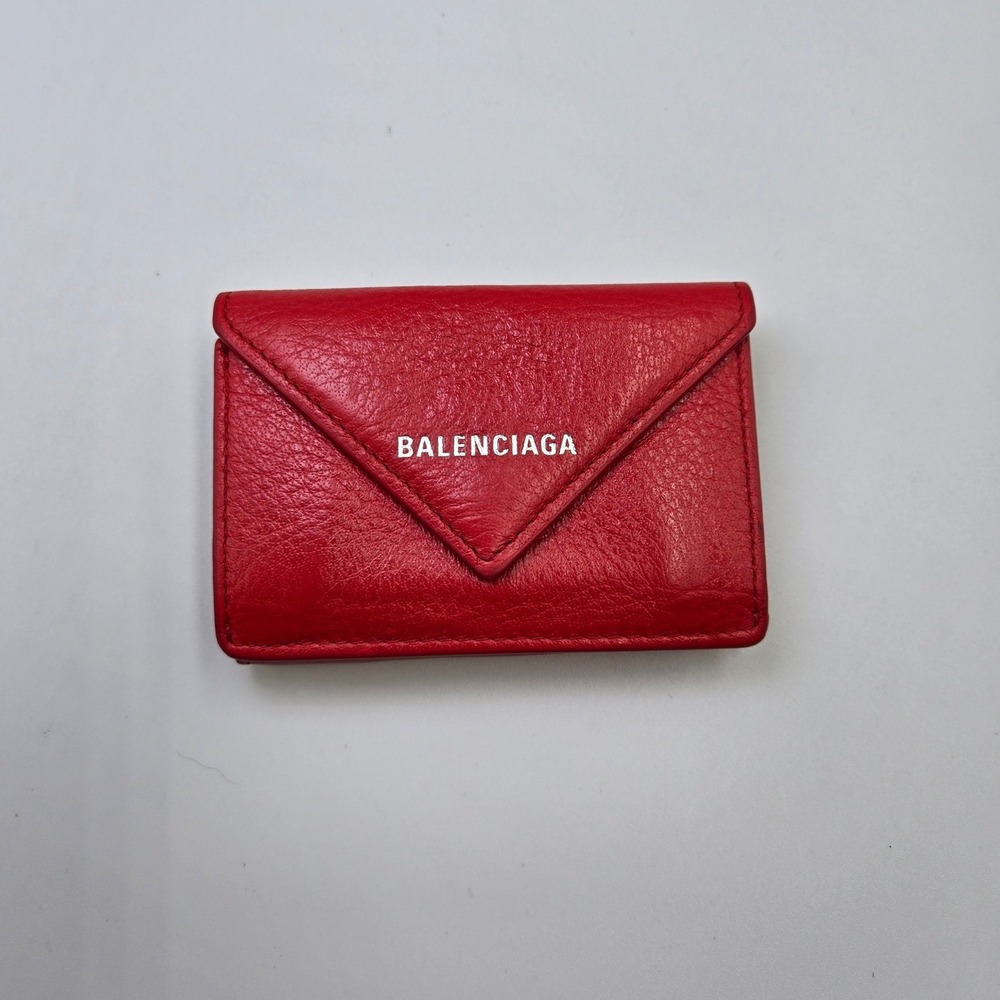 BALENCIAGA Red Leather Wallet Card Holder Snap‎ Closure Small Compact